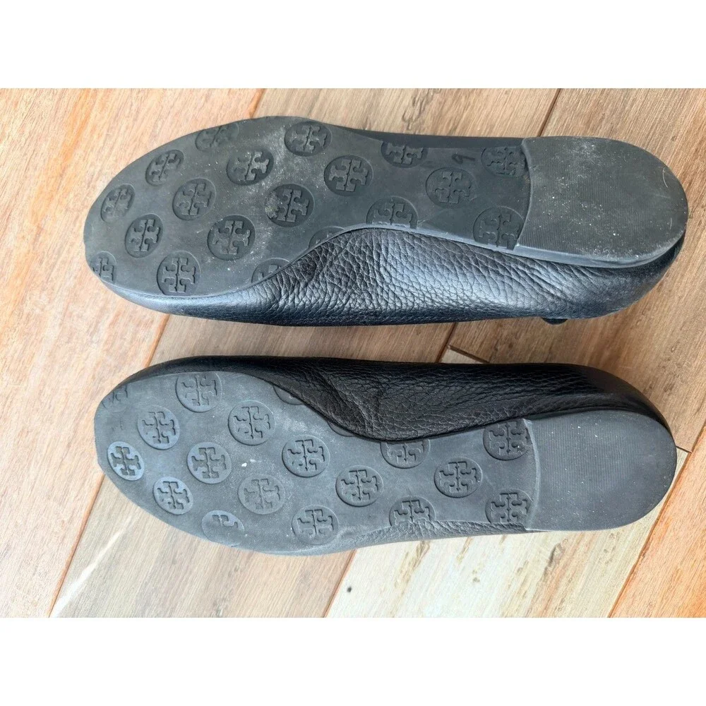 Tory Burch Minnie Travel Ballet Flats Black Leather Size 8
